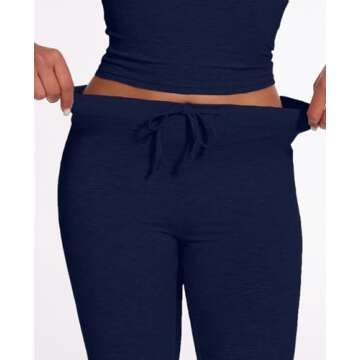 AnotherChill Women's 2 Piece Lounge Sets Straight Leg Pants Set Short Sleeve Crop T-shirt Casual Outfits Comfy Loungewear (Navy-Blue, Medium)