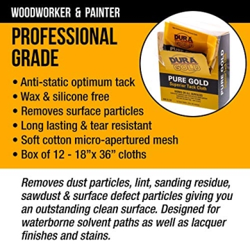 Dura-Gold Pure Gold Tack Cloths Box of 12 for Woodworkers