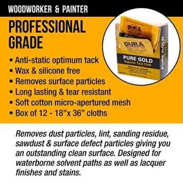 Dura-Gold Pure Gold Tack Cloths Box of 12 for Woodworkers