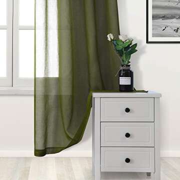 DWCN Olive Green Sheer Curtains Semi Transparent Voile Rod Pocket Curtains for Bedroom and Living Room, 42 x 84 inches Long, Set of 2 Panels
