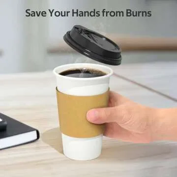 Dealusy 100 Pack 16 oz Disposable Coffee Cups with Lids and Sleeves, Sturdy Thick Paper & Leak-free Insulated to Go Coffee Cups with Lids, Paper Hot Coffee Cups for Hot & Cold Beverage