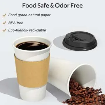 Dealusy 100 Pack 16 oz Disposable Coffee Cups with Lids and Sleeves, Sturdy Thick Paper & Leak-free Insulated to Go Coffee Cups with Lids, Paper Hot Coffee Cups for Hot & Cold Beverage