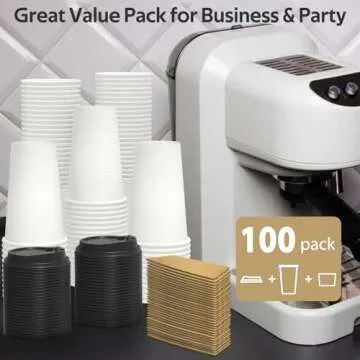 Dealusy 100 Pack 16 oz Disposable Coffee Cups with Lids and Sleeves, Sturdy Thick Paper & Leak-free Insulated to Go Coffee Cups with Lids, Paper Hot Coffee Cups for Hot & Cold Beverage
