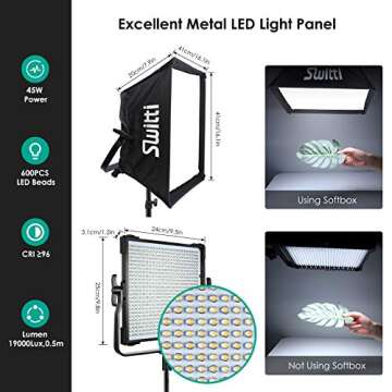 Switti LED Video Light Panel Lighting Kit, Dimmable Bi-Color Photography Lights with Softbox, LED Li...