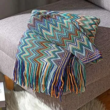 Boho Throw Blankets for Outdoor, Knitted with Tassel , Super Soft Cozy Lightweight Couch Decorative Bohemian afghans Blankets for Bed, Sofa - All Seasons (Blue 50x60 Inch)
