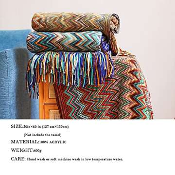 Boho Throw Blankets for Outdoor, Knitted with Tassel , Super Soft Cozy Lightweight Couch Decorative Bohemian afghans Blankets for Bed, Sofa - All Seasons (Blue 50x60 Inch)