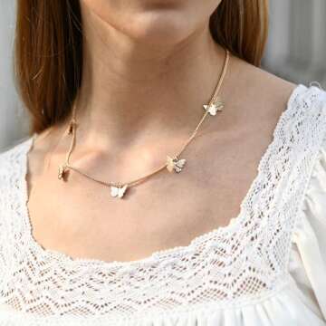Ldurian Gold Dainty Necklace, Layered Silver Necklaces for Women, 14K Butterfly Choker Layering Chok...