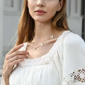 Ldurian Gold Dainty Necklace, Layered Silver Necklaces for Women, 14K Butterfly Choker Layering Chokers for Women, Dainty Butterfly Stack Jewelry