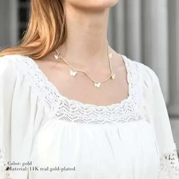 Ldurian Gold Dainty Necklace, Layered Silver Necklaces for Women, 14K Butterfly Choker Layering Chokers for Women, Dainty Butterfly Stack Jewelry