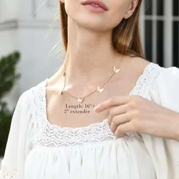 Ldurian Gold Dainty Necklace, Layered Silver Necklaces for Women, 14K Butterfly Choker Layering Chokers for Women, Dainty Butterfly Stack Jewelry