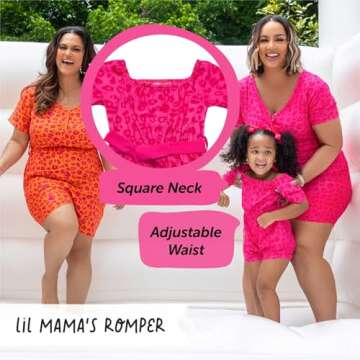 Elle Olivia Mommy and Me Leopard Print Romper - Short Sleeves Matching Outfits for Mother and Daughter Cute Summer Jumpsuits for Vacation Photoshoot & Occasions Pink - XL