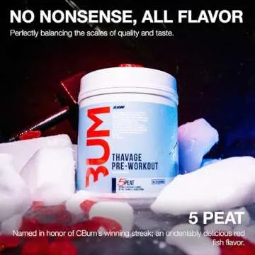 RAW Preworkout Powder, Thavage (5 Peat, Red Gummy) - Chris Bumstead Sports Nutrition Supplement for Men & Women - Cbum Pre Workout for Working Out, Hydration, Mental Focus & Energy - 40 Servings