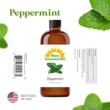 Sun Essential Oils Peppermint 4oz Bottle for Diffuser, Humidifier, Aromatherapy, Personal & Home Car...