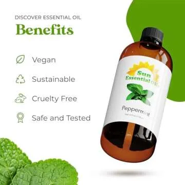 Sun Essential Oils Peppermint 4oz Bottle for Diffuser, Humidifier, Aromatherapy, Personal & Home Care – Therapeutic Grade Peppermint Essential Oil
