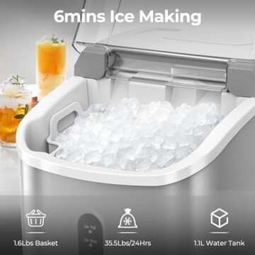 Fast Nugget Ice Makers for Home and Office Use, Self-Cleaning, 35.5Lbs/24Hrs, Grey