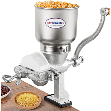 Moongiantgo Cast Iron Hand Crank Grain Mill with Large Hopper for Corn, Barley, Coffee, and More
