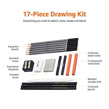 Amazon Basics Sketching and Drawing Art Pencil Kit, Artist Supplies with Pencils, Erasers, Sharpener...
