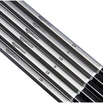 Amazon Basics Sketching and Drawing Art Pencil Kit, Artist Supplies with Pencils, Erasers, Sharpener, Charcoal, Black, White, 17 Piece Set