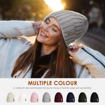 Womens Winter Knitted Beanie Hat 3PCS,Warm Knit Fashionable Caps,Womens Beanie for Fall Cold Weather...