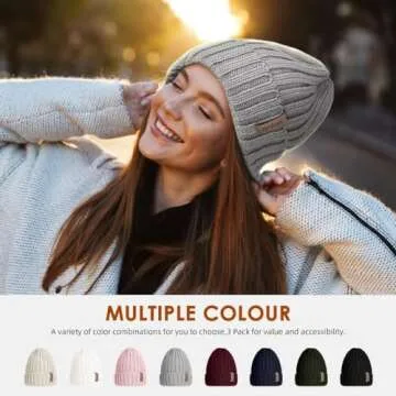 Womens Winter Knitted Beanie Hat 3PCS,Warm Knit Fashionable Caps,Womens Beanie for Fall Cold Weather...