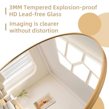 ZHUNFA Arched Full Length Mirror, 71x32 Oversized Floor Mirror with Stand, Gold Mirror Full Length, Aluminum Full Body Dressing Mirror with Arched-Top, Leaning for Living Room, Bedroom