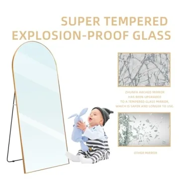 ZHUNFA Arched Full Length Mirror, 71x32 Oversized Floor Mirror with Stand, Gold Mirror Full Length, Aluminum Full Body Dressing Mirror with Arched-Top, Leaning for Living Room, Bedroom