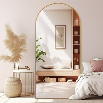 ZHUNFA Arched Full Length Mirror, 71x32 Oversized Floor Mirror with Stand, Gold Mirror Full Length, Aluminum Full Body Dressing Mirror with Arched-Top, Leaning for Living Room, Bedroom