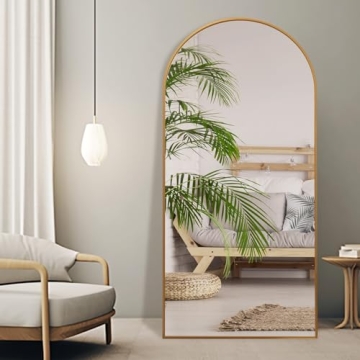 ZHUNFA Arched Full Length Mirror, 71x32 Oversized Floor Mirror with Stand, Gold Mirror Full Length, Aluminum Full Body Dressing Mirror with Arched-Top, Leaning for Living Room, Bedroom