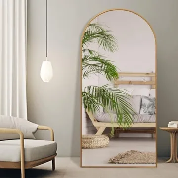 ZHUNFA Arched Full Length Mirror, 71x32 Oversized Floor Mirror with Stand, Gold Mirror Full Length, Aluminum Full Body Dressing Mirror with Arched-Top, Leaning for Living Room, Bedroom