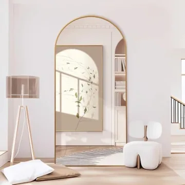 ZHUNFA Arched Full Length Mirror, 71x32 Oversized Floor Mirror with Stand, Gold Mirror Full Length, Aluminum Full Body Dressing Mirror with Arched-Top, Leaning for Living Room, Bedroom