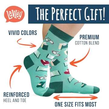 Lavley - Nerd Socks - Funny Gifts for Book Lovers, Music Lovers, Men and Women (US, Alpha, One Size,...