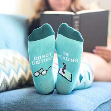 Lavley - Nerd Socks - Funny Gifts for Book Lovers, Music Lovers, Men and Women (US, Alpha, One Size, Regular, Regular, DND Reading)