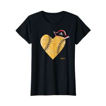 The Vintage Pirate Baseball Heart with Skull Hat Tee Shirt T-Shirt