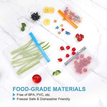 Lerine 10 Pack Dishwasher Safe Reusable Bags Silicone, Leakproof Reusable Freezer Bags, BPA Free Reusable Storage Bags for Lunch Marinate Food Travel(Grey) - 3 Gallon 4 Sandwich 3 Snack Bags