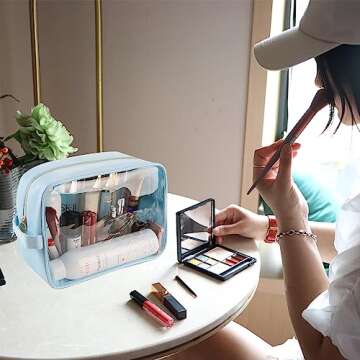 Bricte Large Clear Travel Toiletry Bag Clear Makeup Bag for Women Portable Travelling Clear Cosmetic...