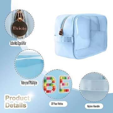 Bricte Large Clear Travel Toiletry Bag Clear Makeup Bag for Women Portable Travelling Clear Cosmetic Pouch TPU and Nylon (XL, Ice Blue)