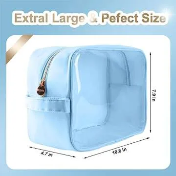 Bricte Large Clear Travel Toiletry Bag Clear Makeup Bag for Women Portable Travelling Clear Cosmetic Pouch TPU and Nylon (XL, Ice Blue)