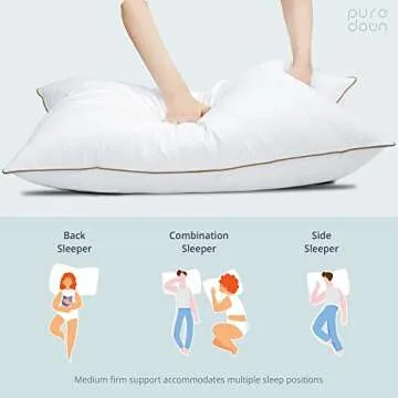 puredown® Goose Feathers and Down Pillow with Diamond Quilting with 100% Cotton Cover, Pack of 2, Queen Size