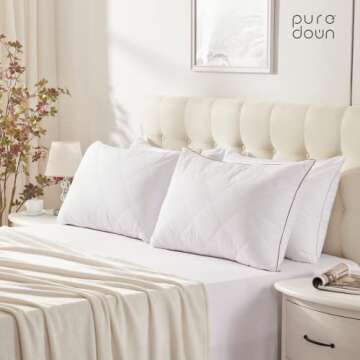 puredown® Goose Feathers and Down Pillow with Diamond Quilting with 100% Cotton Cover, Pack of 2, Queen Size