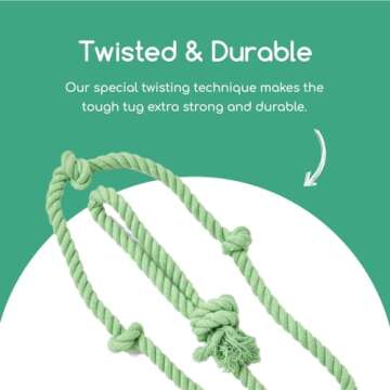 Tumbo Tough Tug Rope Dog Toy - (Green 5 ft Long Strong and Durable Rope Pull Toy with Handle) TUG of...
