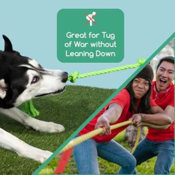 Tumbo Tough Tug Rope Dog Toy - (Green 5 ft Long Strong and Durable Rope Pull Toy with Handle) TUG of WAR Dog Toy