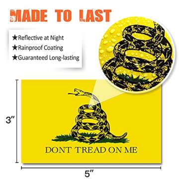 Anley 5" X 3" Don't Tread on Me Decal 3Pcs - Car and Truck Reflective Bumper Stickers - 3 Pack Set