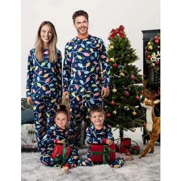 SUNNYBUY Matching Family Christmas Pajamas Set Holiday Jammies Xmas PJS for Women Men Couple and Teens, Christmas Lights, 3T-80