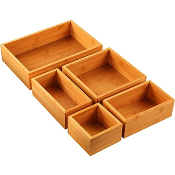 Elegant Bamboo Drawer Organizers - 5 Piece Set