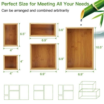 Elegant Bamboo Drawer Organizers - 5 Piece Set