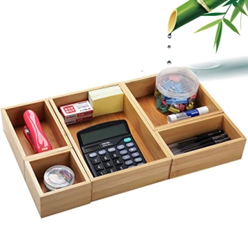 Elegant Bamboo Drawer Organizers - 5 Piece Set