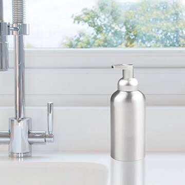 mDesign Large Modern Metal Foaming Soap Dispenser Pump Bottle for Kitchen Sink Countertop, Bathroom Vanity, Utility/Laundry Room, Garage - Save on Soap - Rust Free Aluminum - 2 Pack - Brushed/Silver