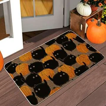 GAGEC Halloween Door Mat Pumpkins Cat Outdoor Rug Bathroom Doormat Entrance Rugs Farmhouse Home Kitc...