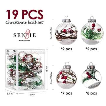 Christmas Ornaments Ball Set - Shatterproof Plastic Balls for Holiday Decoration - 19Pcs (Pine Needl...