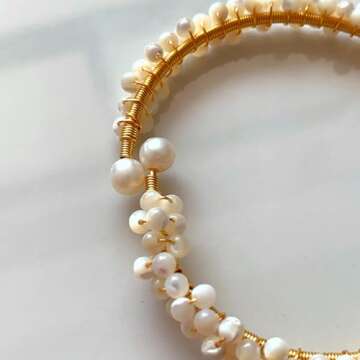 Handcrafted Natural Freshwater Baroque Pearl Bracelet,Winding Design,Opening Adjustable,14k Gold Pla...